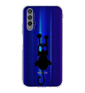 Huawei Honor 20  Kamera korumalı Kapak Çizgi Kedi (Siyah) Tasarımlı Şeffaf Kılıf