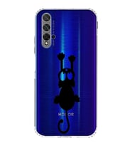 Huawei Honor 20  Kamera korumalı Kapak Çizgi Kedi (Siyah) Tasarımlı Şeffaf Kılıf