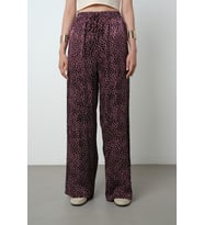 Kadın Bordo Renk Desenli Bol Paça Beli Lastikli Pantolon