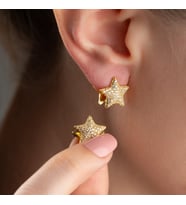 925 Ayar Gümüş Çift Taraflı Taşlı Yıldız Küpe (Gold)