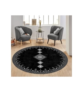 Eliana Home Baskılı, Yıkanabilir Kaymaz Taban Yuvarlak Halı LNA7312-SD1108 120x120 cm (Siyah)
