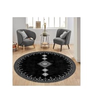 Eliana Home Baskılı, Yıkanabilir Kaymaz Taban Yuvarlak Halı LNA7312-SD1108 120x120 cm (Siyah)