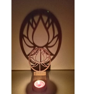 Lotus Çiçeği Figür Kahverengi Ahşap Gölge Mumluk Projeksiyon Biblo – Mum Hediyeli LOT2 (STD)