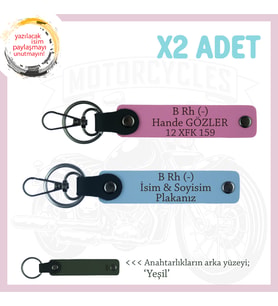 Hız Tutkunlarına, İsim Plaka ve B Rh (-) Kan Grubu Yazılı x2 Anahtarlık, Hediyelik, Mavi-Pembe-Ysl