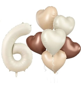 Retro Krem 6 Yaş Kalpli Folyo Balon Set