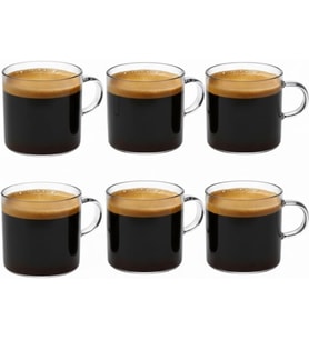 6'lı Şeffaf Cam Espresso Bardak Seti – Isıya Dayanıklı Minimal Tasarım Kahve Bardakları – 6 cm Yükseklik, 6 cm Çap – Türk Kahvesi, Espresso ve Kafe Kullanımı İçin Şık Sunum Bardakları
