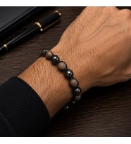Valmont Accessories Kahverengi Doğal Taş ve Siyah Oniks Taş Görünümlü Ayarlanabilir Erkek Bileklik
