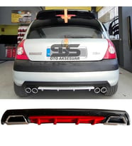 Renault Clio 2 HB Difüzör Arka Tampon Eki 2 Egzoz Çıkışlı Kırmızı Lüx Tip