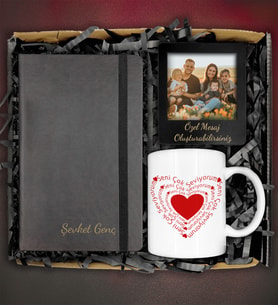 Kişiye Özel Defter&Tasarım Kupa&Kişiye Özel Fotoğraflı Çerçeve Hediye Seti