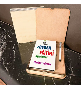 Beden Eğitimi Öğretmenine Hediye Ahşap Kutulu Defter Kalem Set 002