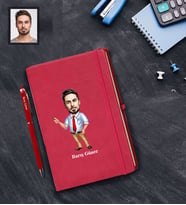Kişiye Özel Öğretmen Karikatürlü  Kırmızı Defter Kalem Hediye Seti Bay-16