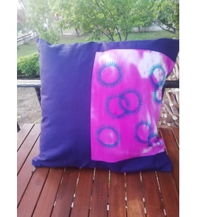 Dekoratif Tahta Baskılı, El Boyaması, Pamuklu , Şık Kırlent Kılıfı , Batik Boyalı, Mor , Lacivert, Moli tasarım, 2025500116