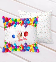 BK Gift Kişiye Özel Fotoğraflı Doğum Günü Tasarımlı Balon Desenli Dekoratif Kırlent Yastık-16 (Beyaz)