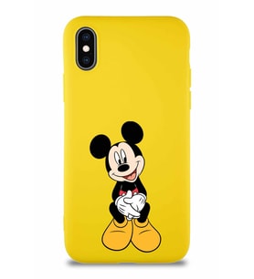 Apple iPhone XS Soft Premier Kapak Mickey Mouse-A Tasarımlı Silikon Kılıf - Sarı (Şeffaf)