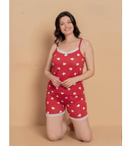 Pijamerry Kadın İp Askılı MİLAN Kumaş Likralı Şortlu Pijama Takımı 6020 - 1 Adet (Kırmızı)