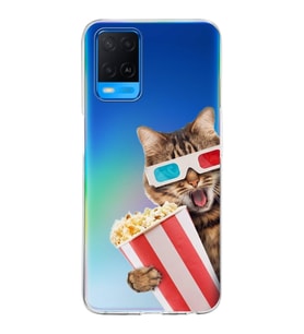 PrintiFy Oppo A54  ile Uyumlu 1mm Slim Fit Kedi 1 050b Baskılı Şeffaf  Kılıf