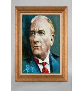 Altın Varaklı Çerçeveli Paspartulu Atatürk Tablo a353 (Gold)