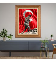 Altın Varaklı Çerçeveli Paspartulu Atatürk Tablo z4989 (Gold)