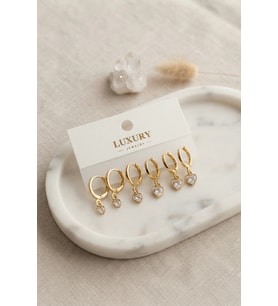 Kalp Zirkon Taşlı Gold Renk Pirinç Set Küpe