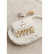 Kalp Zirkon Taşlı Gold Renk Pirinç Set Küpe