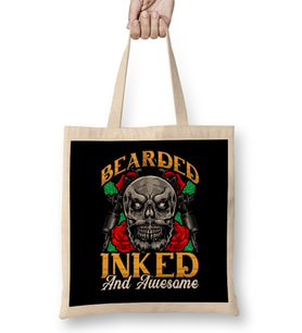 Bearded Inked And Awesome Funny Tattooed Dad Bez Çanta Uzun Saplı