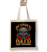 Bearded Inked And Awesome Funny Tattooed Dad Bez Çanta Uzun Saplı