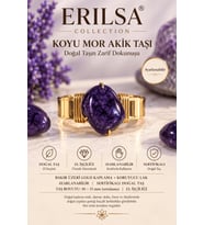 Sertifikalı Koyu Mor Akik Taşı Doğal Taş Yüzük Gold Kaplama Bakır Kasa Ayarlanabilir