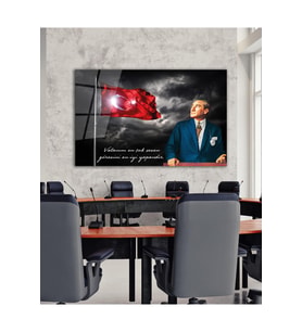 Türk Bayrağı ve Atatürk Cam Tablo Vatanını En Çok Seven Modern Ev Ofis Salon Kurum Hediyelik Tablo (Çok Renkli)