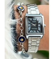 Casio Çelik Kordon, Gümüş Renk, Küçük Kasa,Kadın Kol Saati+Nazar Boncuklu Bileklik