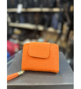 TRG Polo Kadın Çift Kapaklı Desenli Mini Turuncu Cüzdan