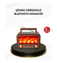 Mey İthalat® Alev Işığı Efektli Solar Bluetooth Hoparlör Radyo Destekli Taşınabilir Model