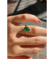 Gümüş 10x8 mm yeşil taşlı altın kaplama yüzük (Sarı)