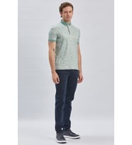 Koyu Yeşil Desenli Merserize Düğmeli Yaka Pamuklu Casual Slim Fit Dar Kesim Tişört 1011240160