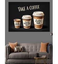 Kahve Bardakları Ve Take Coffee Dekoratif Kanvas - Mdf Ahşap Tablo