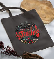 BK Gift İstanbul Tasarımlı Antrasit Kumaş Bez Çanta, Baskılı Omuz Çantası, Alışveriş Çantası, Anneye Hediye-1