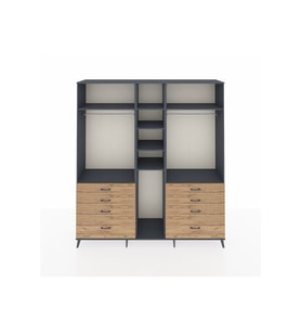 Hyperion Dolap 8 Raflı 8 Çekmeceli 3 Askılı 220x44x243 Antrasit-Antrasit/Çam
