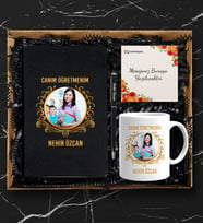 Öğretmenlere Özel Fotoğraflı Siyah Defter Kalem Ve Kupa Seti