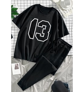 Unisex 13 Baskılı Eşofman Takımı (Siyah)