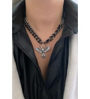 Anka Kuş  Figürlü Siyah Gümüş Zincir Kolye