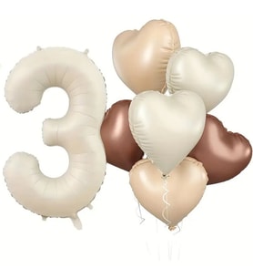 Retro Krem 3 Yaş Kalpli Folyo Balon Set