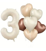 Retro Krem 3 Yaş Kalpli Folyo Balon Set