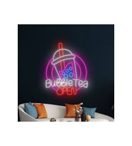 Bubble Tea OPEN Yazılı ve Şekilli Neon Tabela