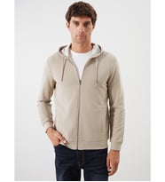 LCWAIKIKI Classic Bej Kapüşonlu Uzun Kollu Erkek Fermuarlı Sweatshirt