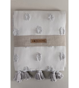 Koza Home Wanda Gri Çift Kişilik Kenar Püsküllü Pike 220x240 5025