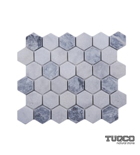 2’’ Hexagon Muğla B - Gümüş Eskitme Mermer Mozaik