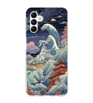 Samsung Galaxy A04S Uyumlu Kanagawa Dalga Kolaj Desenli Şeffaf Telefon Kılıfı