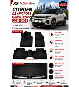 CİTROEN C3 AİRCROSS BENZİNLİ/HYBRID 2025-2026 Araca Özel 3D Paspas + 3D Bagaj Havuzu