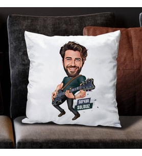 Kişiye Özel Elektro Gitar Çalan Erkek Karikatürlü Yastık
