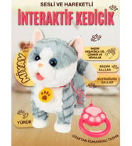 Müzikli Yürüyen Miyavlayan Yalayan Kuyruk Başını Sallayan Ses Kaydı Tekrarlayan Oyuncak Peluş Kedi