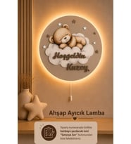 Ahşap Ayıcıklı Lamba İsme Özel Pilli Ledli Gece Lambası Bebek Çocuk Odası